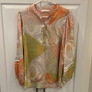 Mango Paisley Long Sleeve Blouse - Silky Feel - Size 4